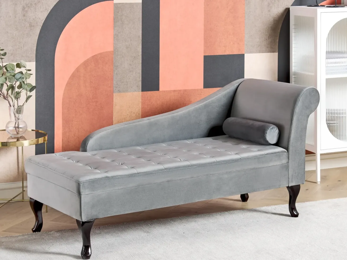 Chaise longue versione destra PESSAC Velluto Grigio chiaro con contenitore