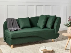 Chaise longue versione destra MERI Lino sintetico Verde con contenitore