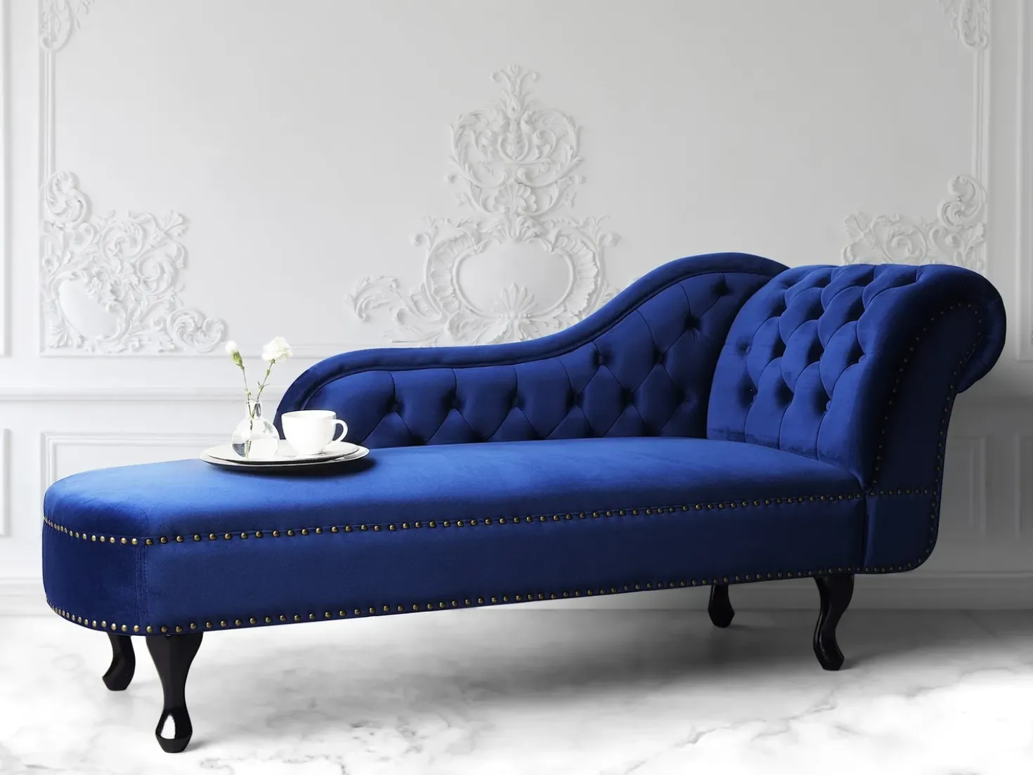 Chaise longue versione destra NIMES Velluto Blu marino