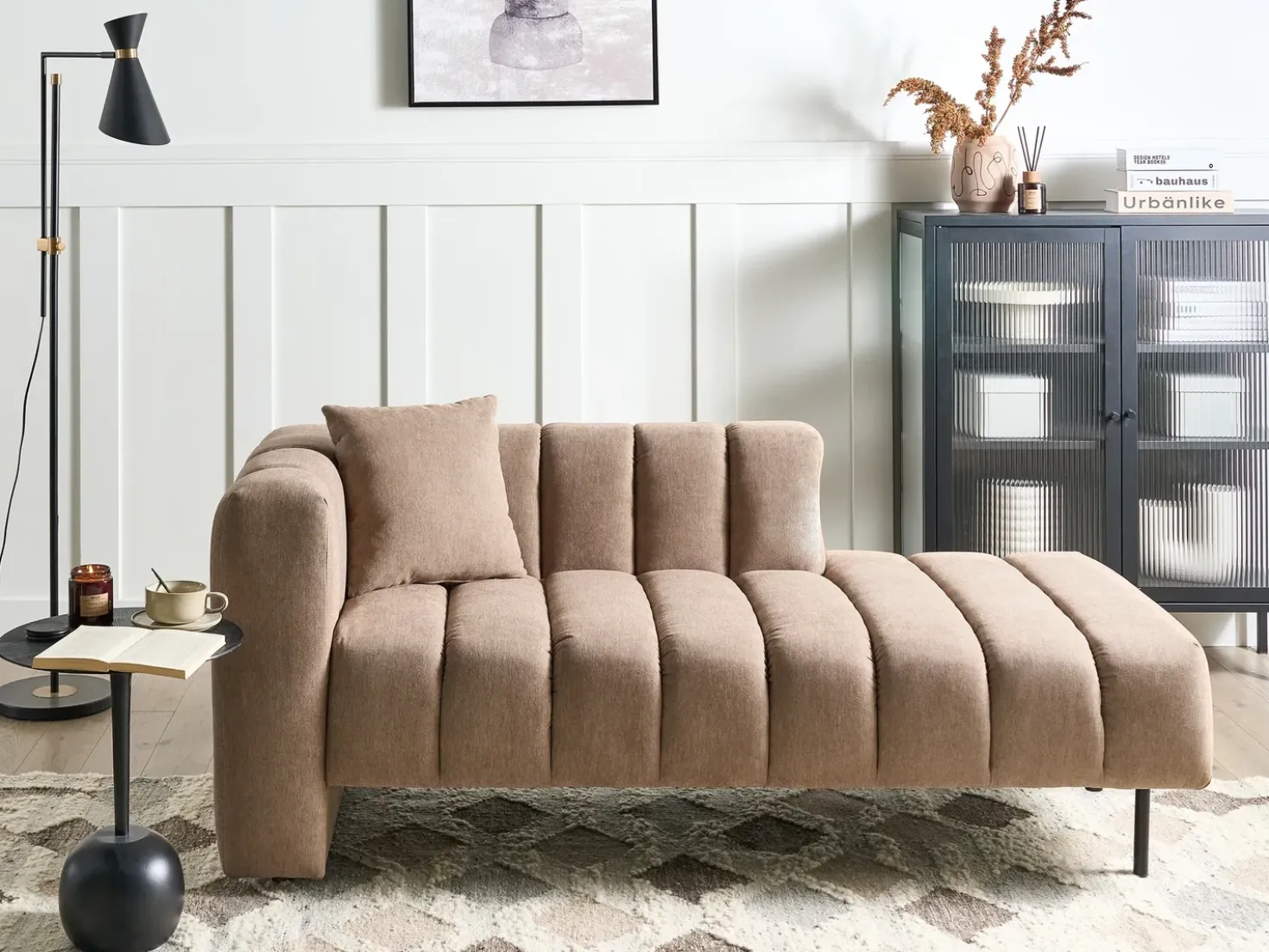 Chaise longue versione sinistra LANNILS Tessuto Marrone chiaro
