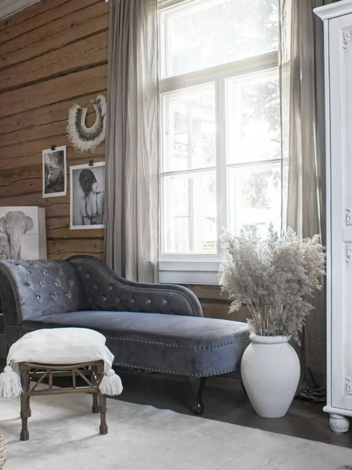 Chaise longue versione sinistra NIMES Velluto Grigio