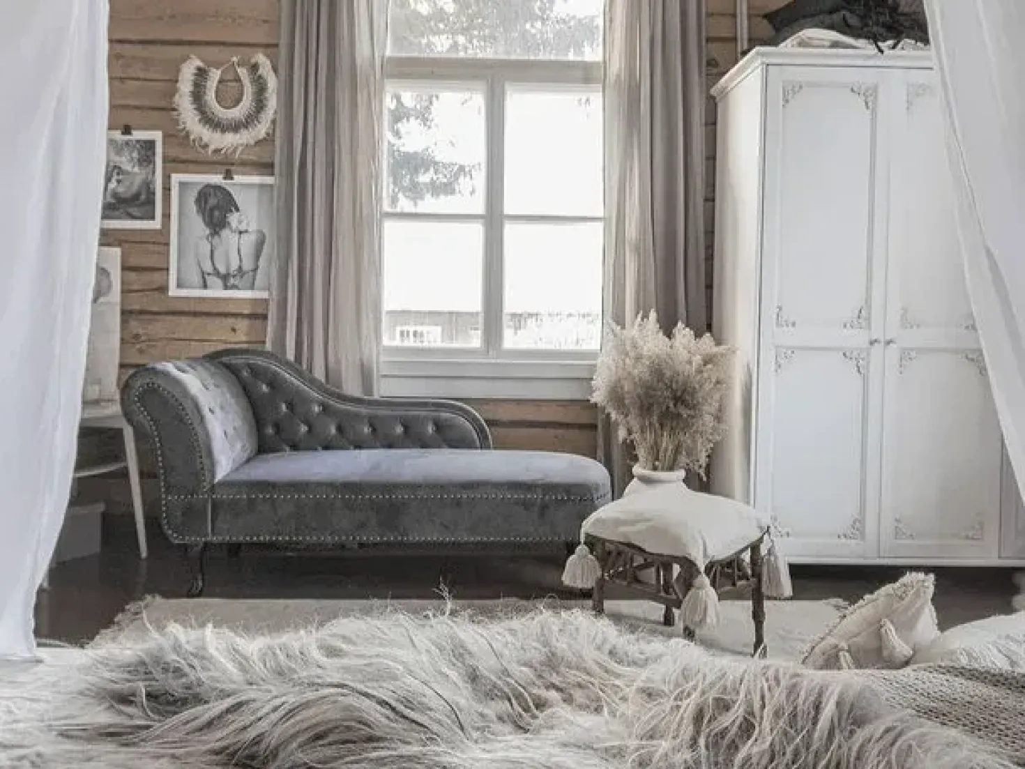 Chaise longue versione sinistra NIMES Velluto Grigio