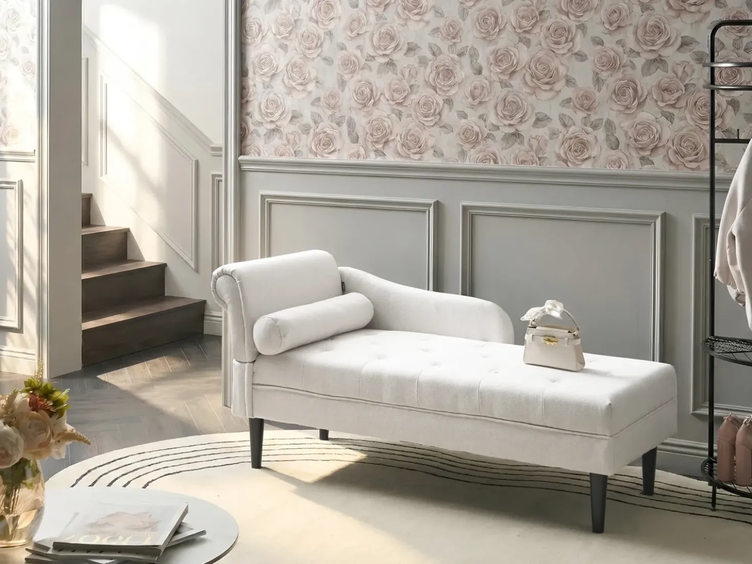 Chaise longue versione sinistra YVOIRE Tessuto Bianco sporco