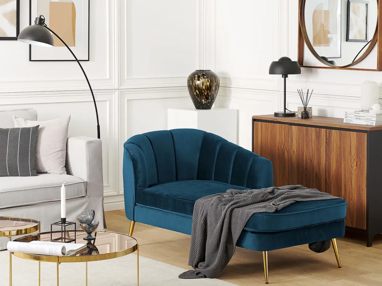 Chaise longue versione sinistra ALLIER Velluto Blu marino