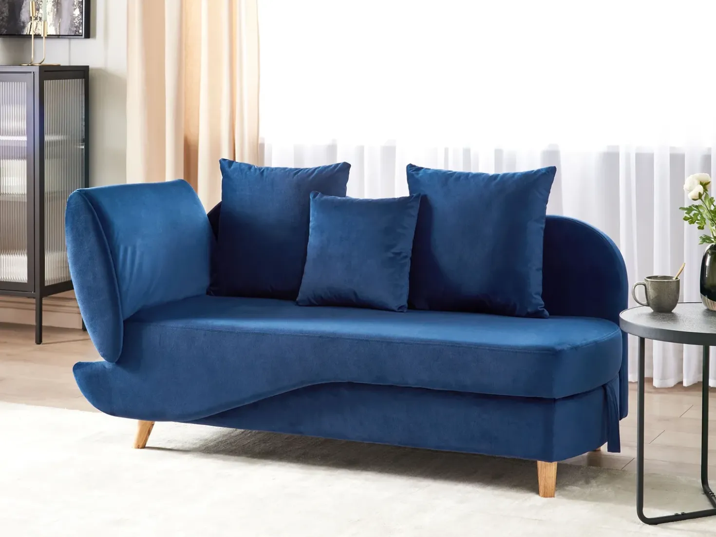 Chaise longue versione sinistra MERI Velluto Blu marino con contenitore