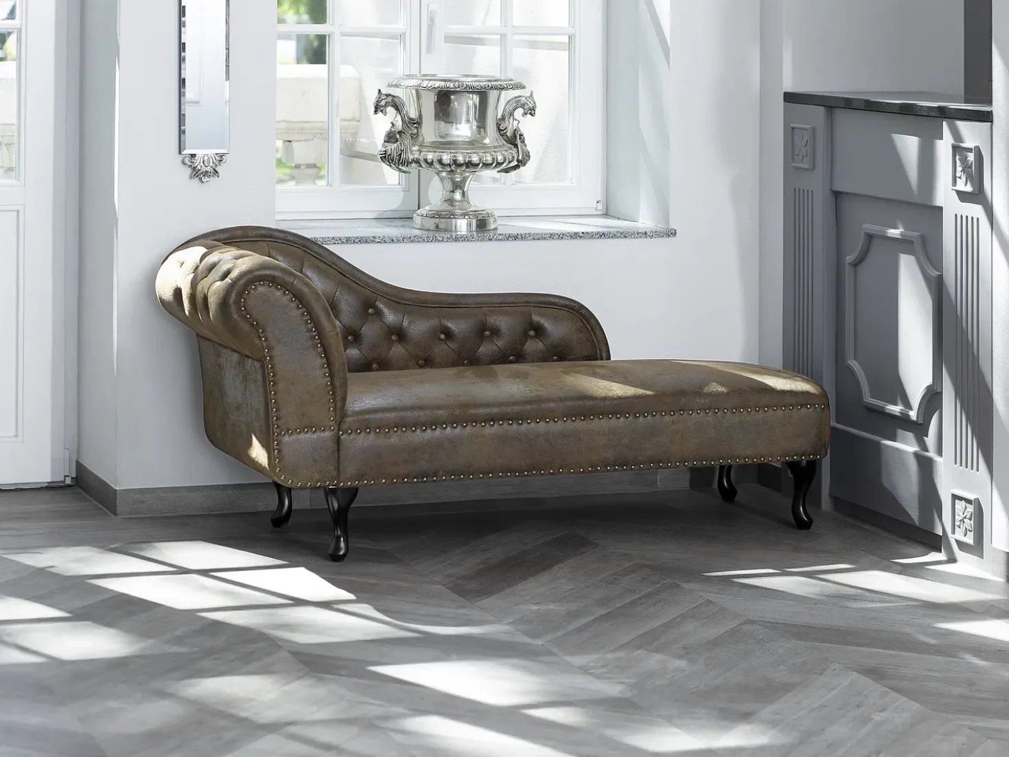 Chaise longue versione sinistra NIMES Scamosciato sintetico Marrone scuro