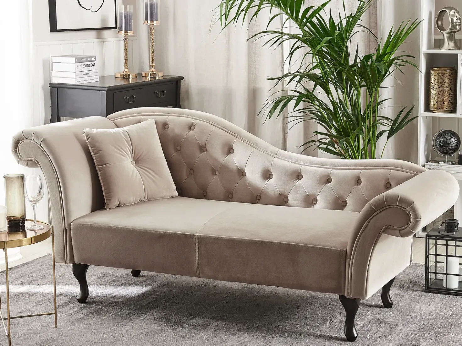 Chaise longue versione sinistra LATTES Velluto Beige