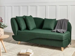 Chaise longue versione sinistra MERI Lino sintetico Verde con contenitore