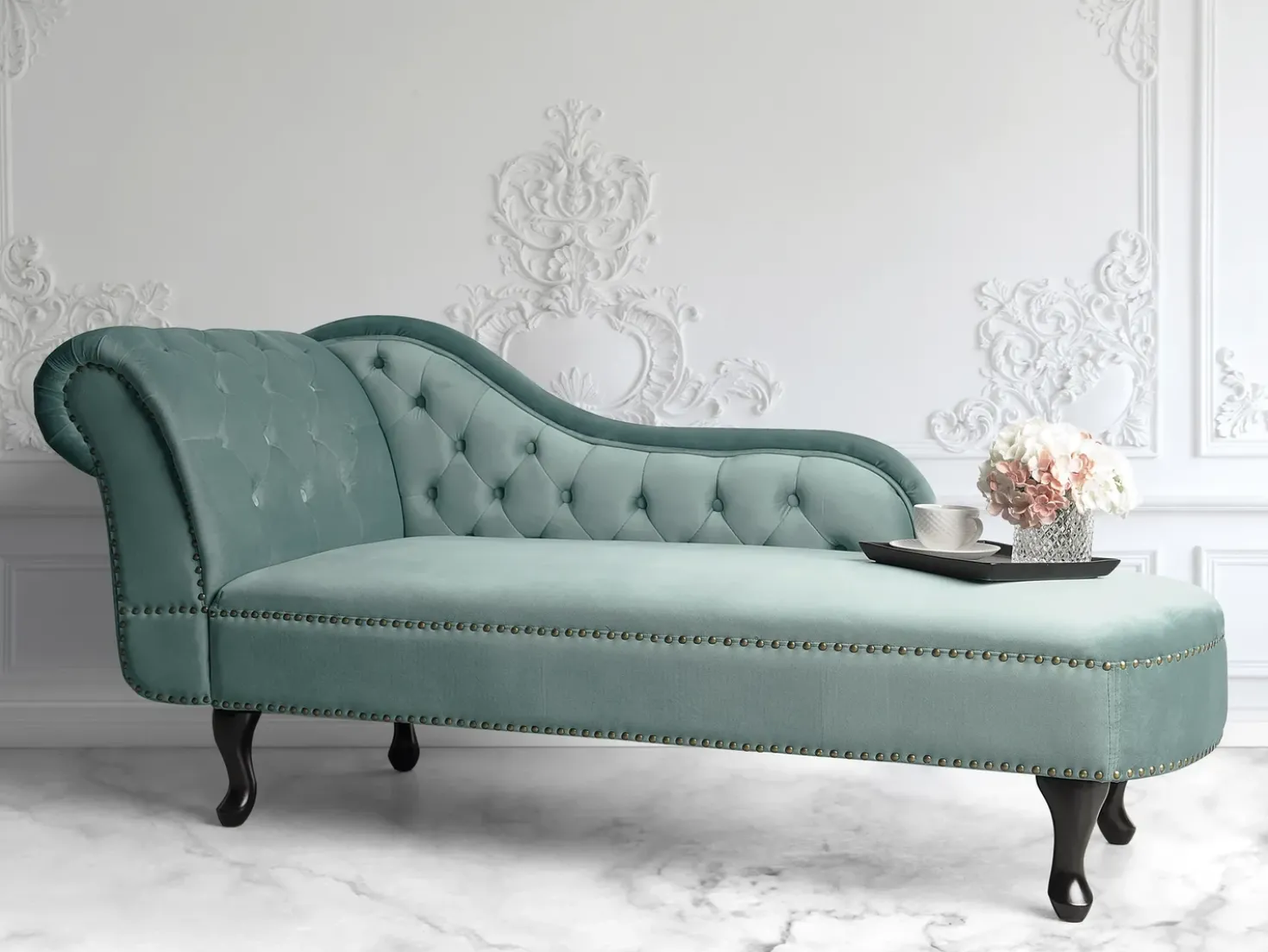 Chaise longue versione sinistra NIMES Velluto Verde menta