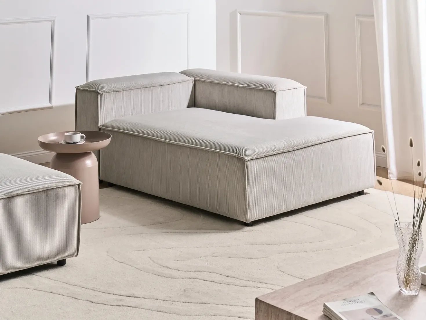 Chaise longue versione sinistra ARDAL Velluto a coste Tortora