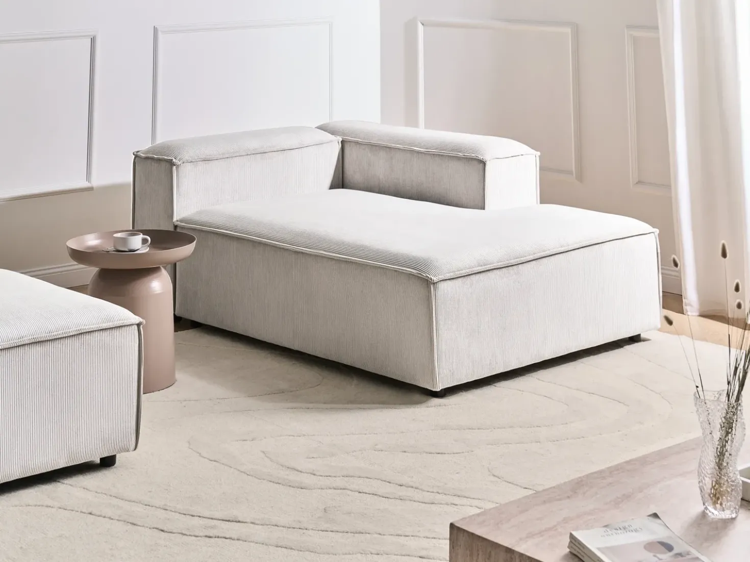 Chaise longue versione sinistra ARDAL Velluto a coste Bianco sporco