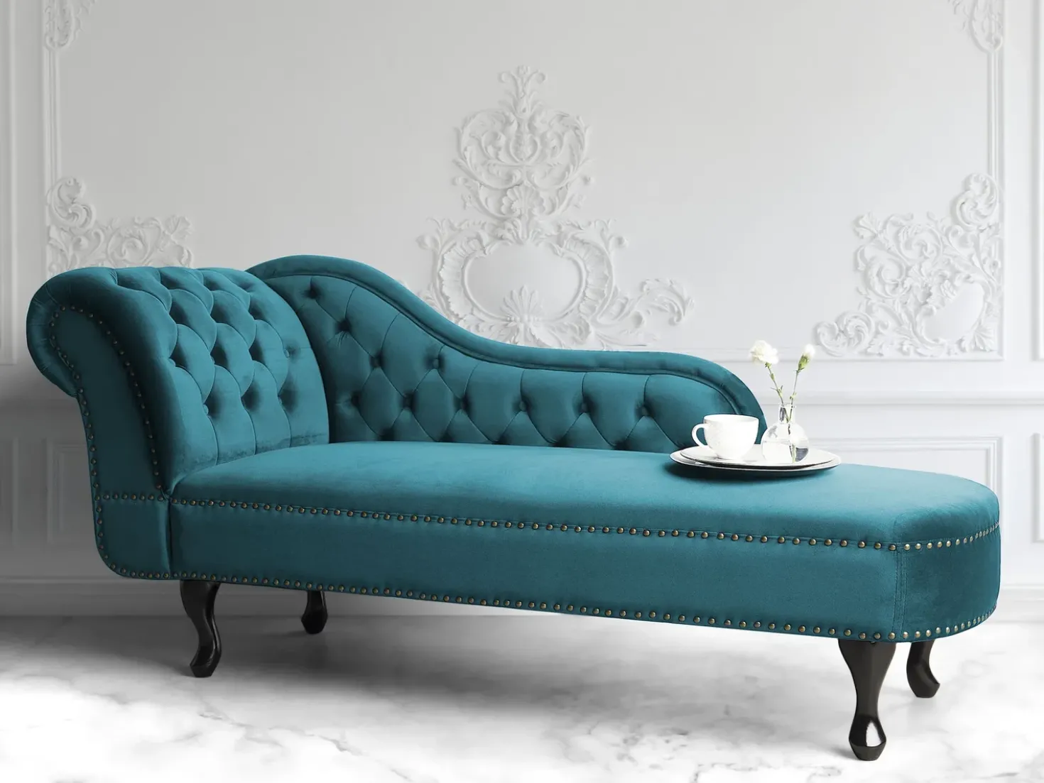 Chaise longue versione sinistra NIMES Velluto Foglia di tè