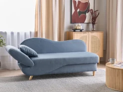 Chaise longue versione sinistra MERI Lino sintetico Blu scuro con contenitore