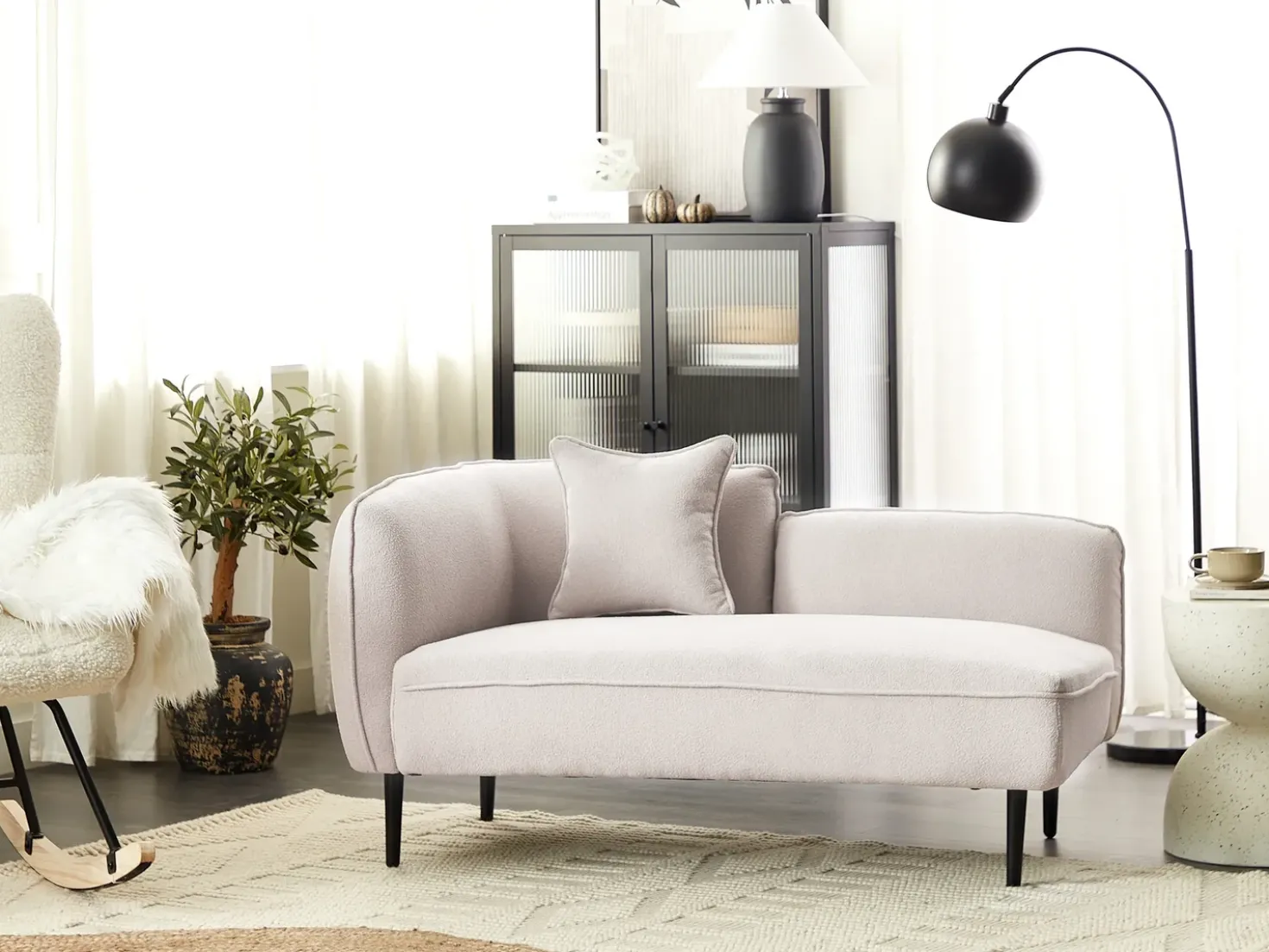 Chaise longue versione sinistra CHEVANNES Bouclé Beige chiaro