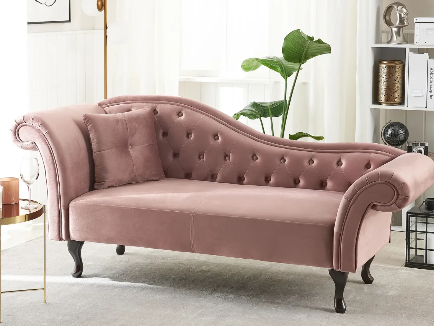 Chaise longue versione sinistra LATTES Velluto Rosa