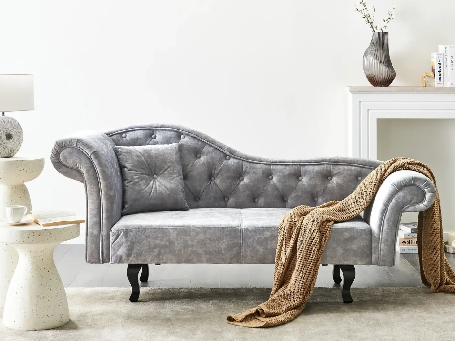 Chaise longue versione sinistra LATTES II Velluto Grigio