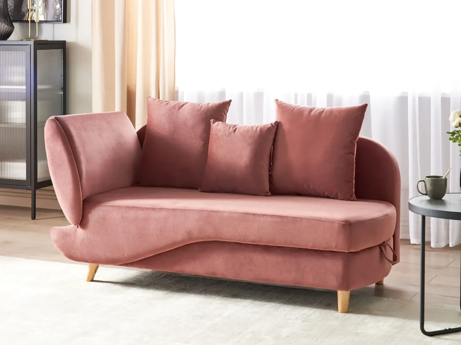 Chaise longue versione sinistra MERI Velluto Rosa con contenitore