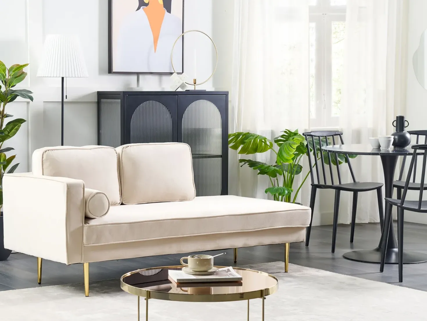 Chaise longue versione sinistra MIRAMAS Velluto Beige