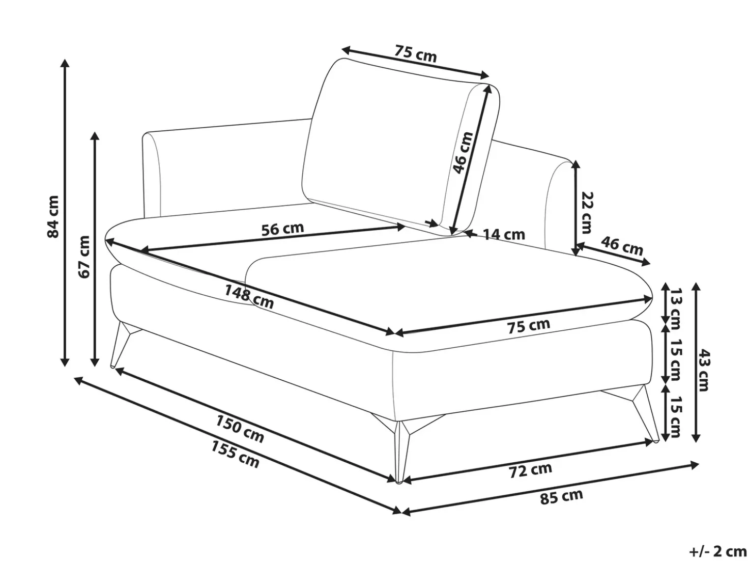 Chaise longue versione sinistra SIEVOZ Tessuto Beige chiaro