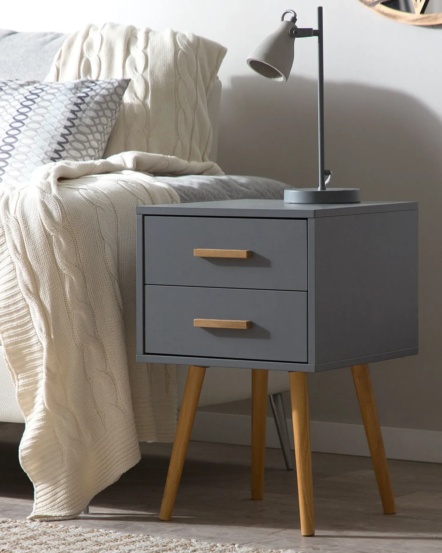Comodino 2 cassetti ALABAMA Grigio