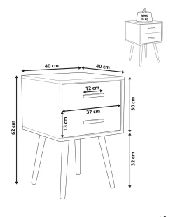 Comodino 2 cassetti ALABAMA Bianco