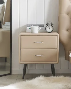 Comodino 2 cassetti ESSONNE Pelle sintetica Beige