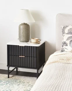 Comodino 2 cassetti GLASTONBURY Marmo/Nero