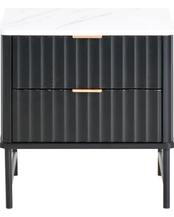 Comodino 2 cassetti GLASTONBURY Marmo/Nero