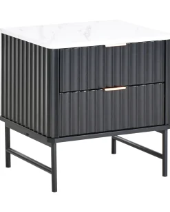 Comodino 2 cassetti GLASTONBURY Marmo/Nero