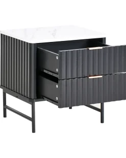 Comodino 2 cassetti GLASTONBURY Marmo/Nero