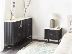Comodino 2 cassetti GLASTONBURY Marmo/Nero