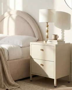 Comodino 2 cassetti KYLEA Metallo Beige