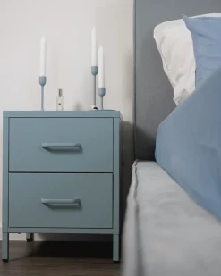 Comodino 2 cassetti MALAVI Metallo Azzurro