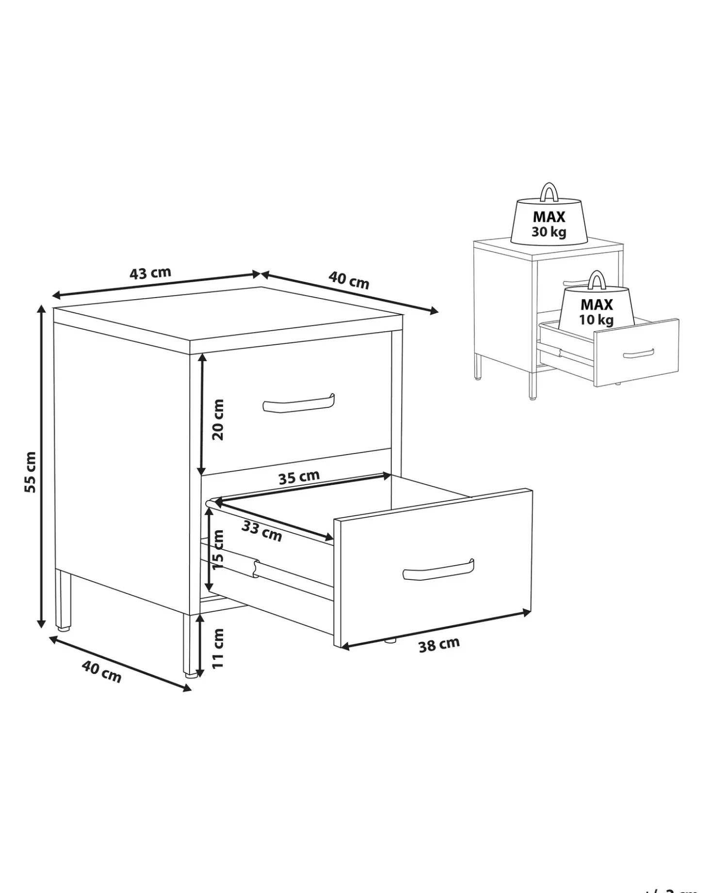 Comodino 2 cassetti MALAVI Metallo Beige