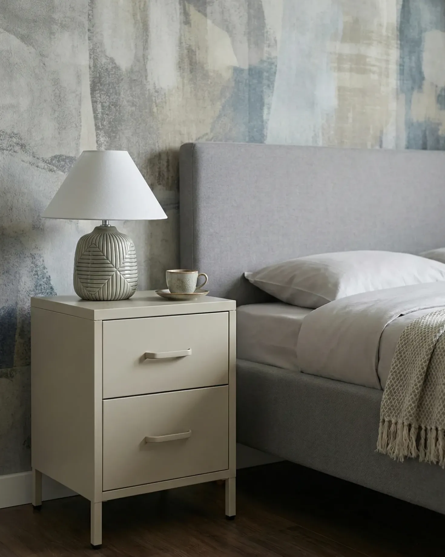 Comodino 2 cassetti MALAVI Metallo Beige