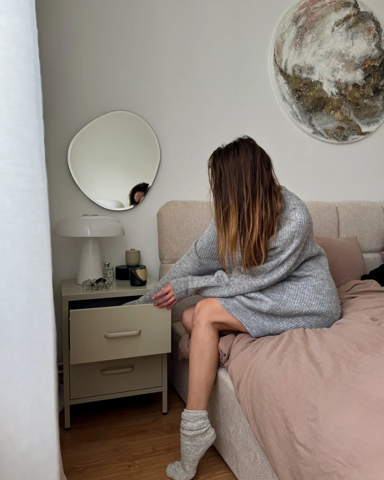 Comodino 2 cassetti MALAVI Metallo Beige