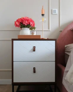 Comodino 2 cassetti NUEVA Marrone scuro/Bianco