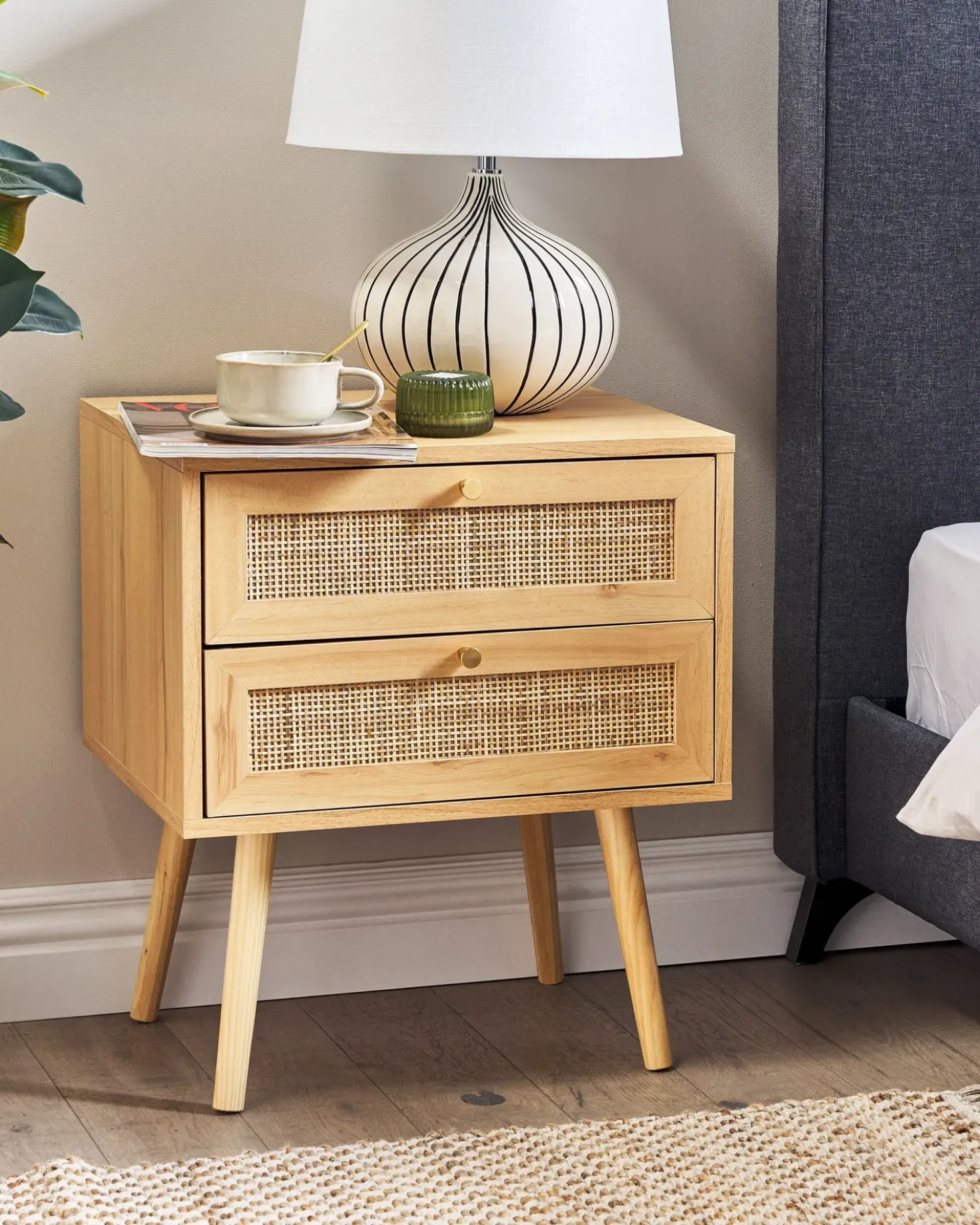 Comodino 2 cassetti PEROTE Rattan Marrone chiaro