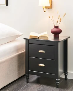 Comodino 2 cassetti SHILLINGTON Legno di pino Nero