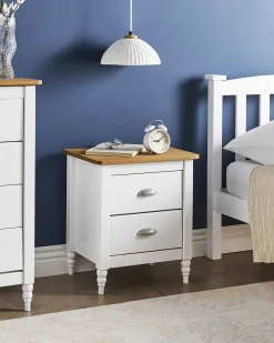 Comodino 2 cassetti SHILLINGTON Legno di pino Marrone/Bianco