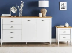 Comodino 2 cassetti SHILLINGTON Legno di pino Marrone/Bianco