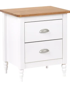 Comodino 2 cassetti SHILLINGTON Legno di pino Marrone/Bianco
