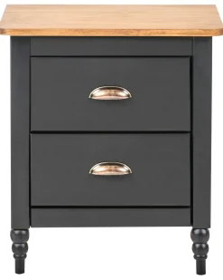 Comodino 2 cassetti SHILLINGTON Legno di pino Marrone/Nero