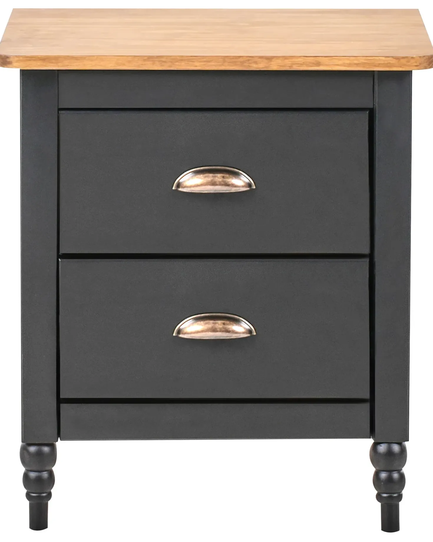 Comodino 2 cassetti SHILLINGTON Legno di pino Marrone/Nero