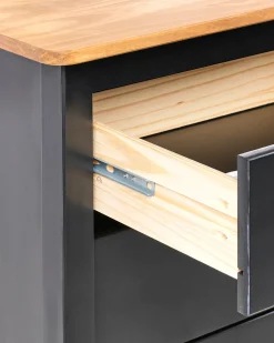 Comodino 2 cassetti SHILLINGTON Legno di pino Marrone/Nero