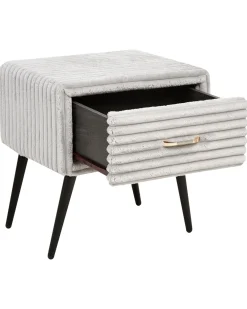 Comodino 1 cassetto FLAYAT Velluto a coste Grigio chiaro