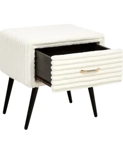 Comodino 1 cassetto FLAYAT Velluto a coste Bianco sporco