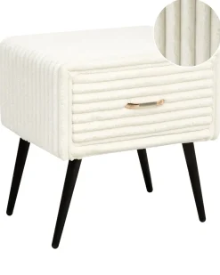 Comodino 1 cassetto FLAYAT Velluto a coste Bianco sporco