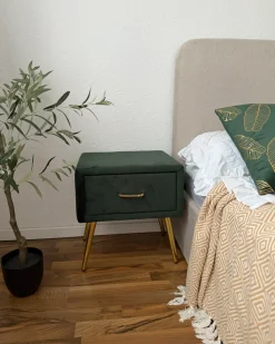 Comodino 1 cassetto FLAYAT Velluto Verde smeraldo