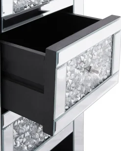 Comodino 3 cassetto LORAY Vetro Argento specchiato